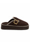 Women's Brown Fur Suede Look Thick Sole Winter Slippers - 2