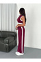 Marchè Bien Women's Osy Modal Soft Textured Fabric Full Zipper Crop Pants Double Set - Burgundy - 2