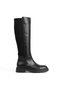 Beety 26Bk.9718 Genuine Leather Black Zippered Stretch Long Women's Boots