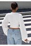 Women's Crew Neck Gathered Waist Wide Spanish Sleeve Blouse - 2