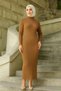Marchè Bien Women's Hijab Knitwear Dress High Neck Long Ribbed Woven Flexible Full Fit 130 - Brown - 3