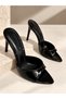 Verde Black Patent Leather Heeled Slippers - 3
