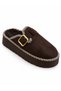 Women's Brown Fur Suede Look Thick Sole Winter Slippers - 3
