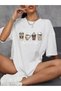 Marchè Bien Women's Coffee Pattern Printed T-Shirt Short Sleeve Crew Neck Oversize T-Shirt - White