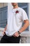 Marchè Bien Men's Short Sleeve Summer T-Shirt Crew Neck Rose Printed T-Shirt - White - 3