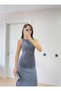 Marchè Bien Women's Wrinkled Fabric Lined Sleeveless Gathered Long Dress - Smoked