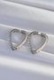 Brass Silver Color Zircon Stone Motif Heart Earrings - 2