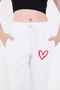 Marchè Bien Women's Three-Thread Cotton Printed Sweatpants with Elastic Cuffs and Pockets - White