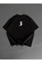 Marchè Bien Men's Front and Back Printed T-Shirt Short Sleeve Crew Neck Regular Fit T-Shirt - Black