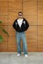 Men's Hooded 3 Thread Ş Fleece-Lined Front B Printed Zippered O Oversized Sweatshirt - Black - 6