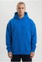 Men's Printed Hooded Pocket Hoodie 3 Thread Cotton Sweatshirt - Cobalt Blue - 4