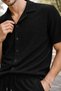 Marchè Bien Men's Waffle Fabric Short Sleeve Shirt Shorts Set Regular Summer Two-Piece Set - Black - 5