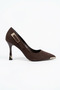 Jute side buckle stone heeled iron women's stiletto coffee satin - 4