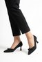 Omel v neck bow trimmed women's low heeled stiletto black satin - 5