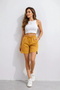 Marchè Bien Kadın Otoban Woven Fabric Elastic Waist, Pocketed, Summer Shorts - Mustard - 3