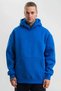 Men's Oversize 3 Thread Cotton Hooded Kangaroo Pocket Hoodie Sweatshirt - Cobalt Blue