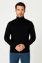 Men's Half-Throat Knitwear Soft Fine Textured Cotton Long Sleeve Sweater - Black - 3