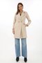 Marchè Bien Women's Cashmere Coat Black Wool Woven Double-Breasted Collar Lined Pocketed Belted Long Length - Beige - 3
