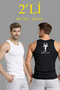 Marchè Bien Men's Sport Slimfit Ribbed Camisole with Back Print Undershirt Set of 2 Black-White