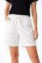 Marchè Bien Women's Linen Fabric Comfortable Cut Shorts with Pockets and Elastic Waist - White
