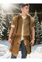 Marchè Bien Erkek Premium Natural Fur Leather Sleeveless Long Vest - Coffee - 5