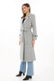 Marchè Bien Women's Fish-Scale Patterned Coat Long Length Double-Breasted Collar Belted Lined Hijab Coat - Gray