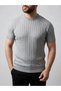 Marchè Bien Men's Summer Knitwear Woven T-Shirt Short Sleeve Crew Neck Knitted Pattern T-Shirt - Gray - 3