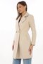 Marchè Bien Women's Cashmere Coat Black Wool Woven Double-Breasted Collar Lined Pocketed Belted Long Length - Beige - 5