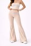 Women's Ribbed Camisole Spanish Flare Leggings High Stretch Pants - Beige - 5