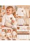 Baby Boy Striped Embossed Teddy Bear Embroidered Cotton Seasonal 2-Piece Top and Bottom Set - 8