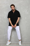 Marchè Bien Men's Half-Zip Plain Oversize T-Shirt - Black - 6