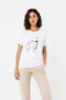 Women's Minimal Printed T-Shirt with Dog Figure Short Sleeve Summer T-Shirt - White - 3