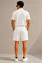 Marchè Bien Men's 2-Piece Crepe Fabric Pocket Shirt Shorts Set Short Sleeve Lace-Up - White & Smoked - 8