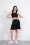 Marchè Bien Sendy Fabric Crew Neck Crop Skirt with Shorts Double Set - Black - 4