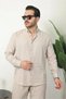 Marchè Bien Men's Sofia Linen Shirt Pants Bottom Top Set Long Sleeve - Cream - 2