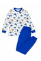 Marchè Bien Boys' Premium Combed Cotton Dinosaur Patterned Long Sleeve Pajama Set 2-11 Years - Blue
