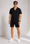 Marchè Bien Men's 2-Piece Crepe Fabric Pocket Shirt Shorts Set Short Sleeve Lace-Up - Black & White - 5