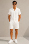 Marchè Bien Men's 2-Piece Crepe Fabric Pocket Shirt Shorts Set Short Sleeve Lace-Up - White & Smoked - 5