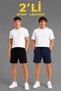 Marchè Bien Men's 2-Piece Cotton Shorts 3 Thread Without Threaded Pockets Elastic Lace-Up Regular Fit - Black &