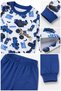 Boys' Premium Combed Cotton Business Machine Patterned Long Sleeve Pajama Set 2-11 Years - Blue - 2
