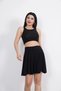 Marchè Bien Sendy Fabric Crew Neck Crop Skirt with Shorts Double Set - Black - 6