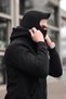 Men's Masked Ninja Model Double Hooded 3 Thread Raster Zipper Sweatshirt - Black - 2
