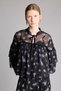 Lace-Up Collar Floral Patterned Flounce Long Sleeve Blouse I9662Ax26Wn - 3