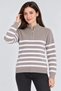 Marchè Bien Women's High Collar Half Zipper Striped Thessaloniki Knit Sweater - Beige - 5