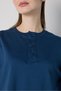Women's Navy Blue Crop Buttoned and Patted Cotton T-Shirt 32057 - 3