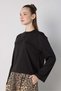 Women's Black Crop Buttoned and Patted Cotton T-Shirt 32057