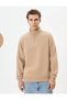 Marchè Bien Men's 3 Thread Cotton Long Sleeve Half Zipper Collared Sweatshirt - Beige