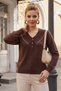 Brown V-Neck Long-Sleeved Casual Knitwear Sweater with Decorative Buttons on the Front and Non-Stitched Seams 64 66 - 3