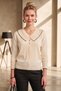Ecru V-Neck Long-Sleeved Casual Knitwear Sweater with Decorative Buttons on the Front and Non-Opening Seams 64 66