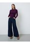 Purple Ribbed Mock Neck Ruched T-Shirt - 2